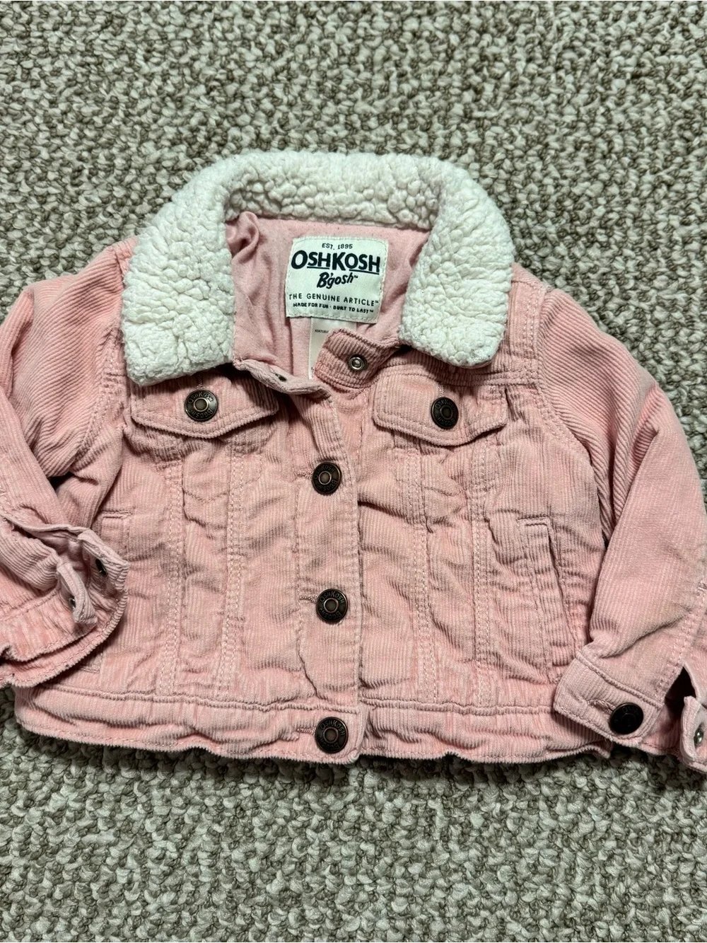 OshKosh B'gosh Baby Girl Pink Corduroy Sherpa Collar Jacket 12 Months